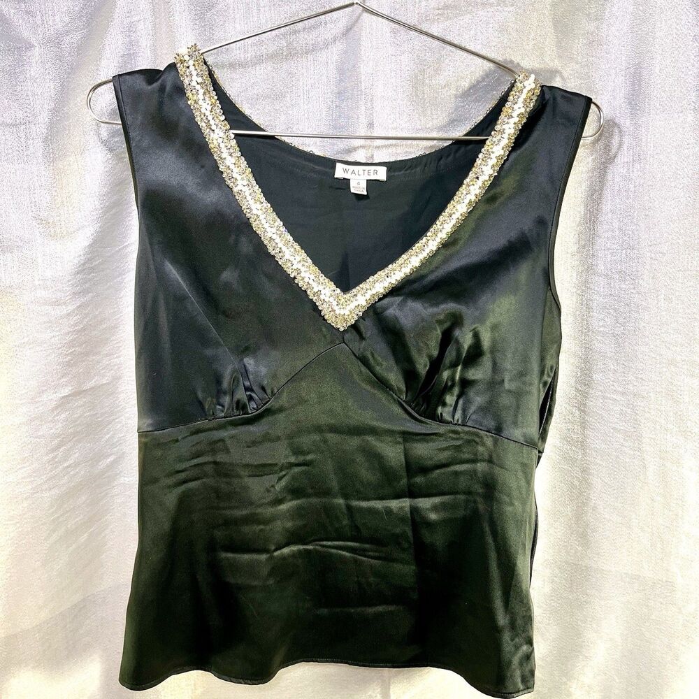 WALTER Y2K Silk Evening Party Blouse With Beaded Neckline  Size 4 *GORGEOUS*